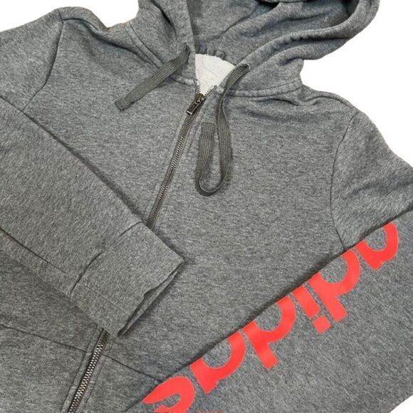 Adidas Climalite Women's Zipper Hoodie Charcoal with Pink Logo Size Small - Picture 2 of 8